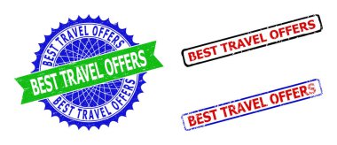 En İyi Seyahat Rozeti Rosette ve Çürümüş Dokuları olan Dikdörtgen İki Renkli Rozetler