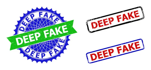 DEEP FAKE Roseta y rectángulo Insignias bicolor con texturas de goma — Vector de stock