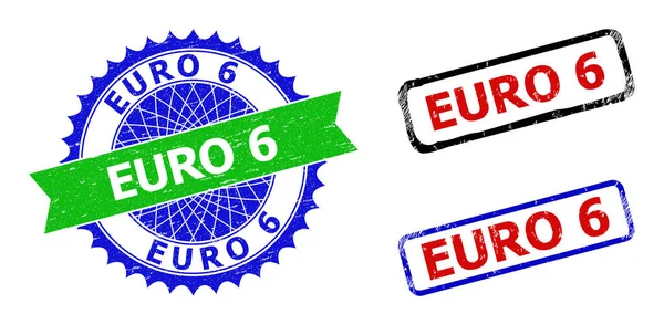 EURO 6 Rosetta e rettangolo Sigilli per francobolli bicolore con superfici grunge — Vettoriale Stock