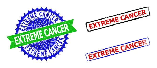 EXTREME CANCER Rosette and Rectangle Bicolor Stamps with Grunged Surfaces - Stok Vektor