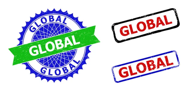 Selos GLOBAL Rosette e Retângulo Bicolor com Superfícies Impuras — Vetor de Stock