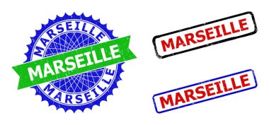 MARSEILLE Rosette ve Dikdörtgen İki Renkli Damgalar Grunge Dokuları