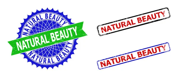 NATURAL BEAUTY Rosette und Rechteck Zweifarbige Dichtungen mit zerkratzten Texturen — Stockvektor