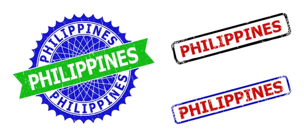 PHILIPPINEN Rosette und Rechteck Zweifarbige Wasserzeichen mit korrodierten Stilen — Stockvektor