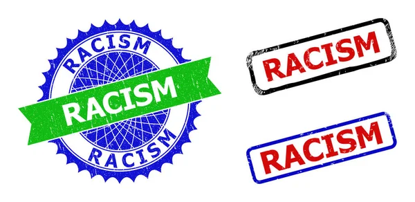 RACISM Rozeta i prostokąt Dwukolorowe znaczki ze skorodowanymi stylami — Wektor stockowy