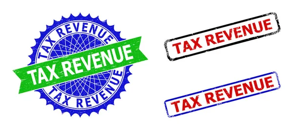 TAX REVENUE Rosette és téglalap Kerékpáros vízjelek korrodált szerkezetekkel — Stock Vector