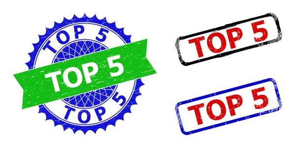 TOP 5 Rosette a obdélníkové dvoubarevné vodoznaky s nečistou texturou — Stockový vektor