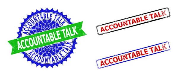 ACCOUNTABLE TALK Rosette and Rectangle Bicolor Watermarks with Grunged Textures — стоковий вектор