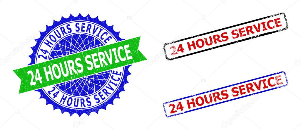 24 HOURS SERVICE Rosette and Rectangle Bicolor Badges with Unclean Surfaces