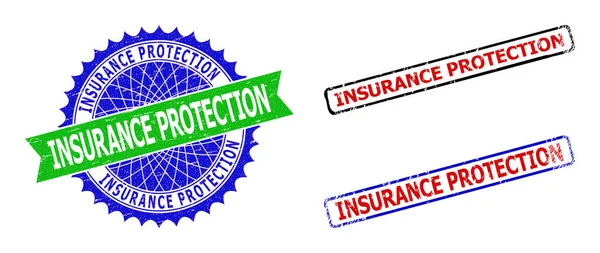 INSURANCE PROTECTION Rosette and Rectangle Bicolor Stamp Seals with Rubber Surfaces — Stock Vector