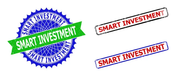 INTELIGENTE INVERSIÓN Roseta y rectángulo Sellos bicolor con estilos corroídos — Archivo Imágenes Vectoriales