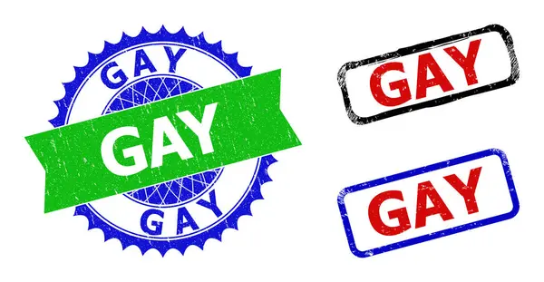 GAY Rosette dan Segel Bicolor persegi panjang dengan Gaya Korosi - Stok Vektor