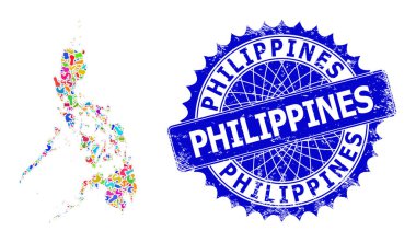 Blot Desenli Filipinler Haritası ve desenli Damga