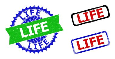 Life Rosette ve Dikdörtgen İki Renkli Damgalar Aşınmış Dokular