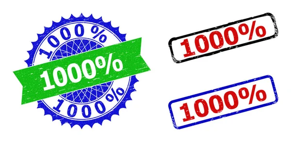 Badges bicolores Rosette et Rectangle 1000 pour cent avec surfaces impures — Image vectorielle