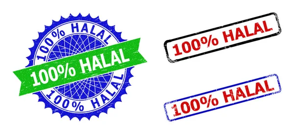 100% HALAL Rosette and Rectangle bicolor Badges with Corroded Styles — 图库矢量图片