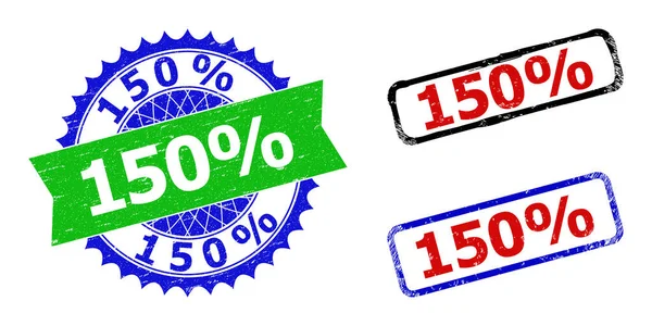 150 Percentagens Roseta e Retângulo Bicolor Selos com Superfícies Impuras — Vetor de Stock