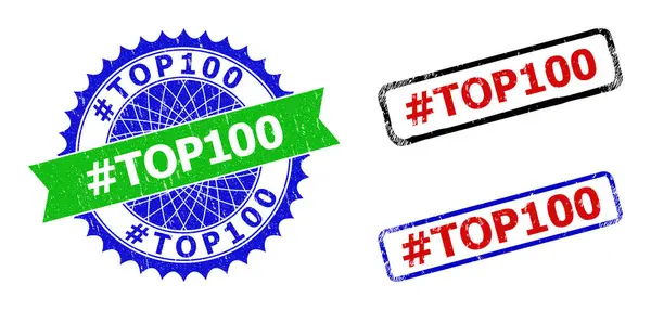 Хештег TOP100 Розетка и прямоугольные двухцветные марки с нечистыми стилями — стоковый вектор