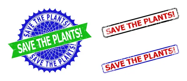 Sauvez les plantes Exclamation. Filigranes bicolores rosette et rectangle avec textures rugueuses — Image vectorielle
