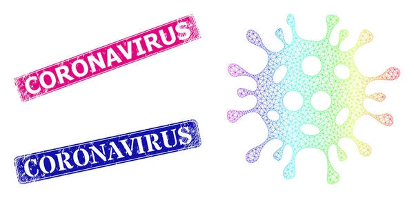 Sellos de Coronavirus de Caucho y Coronavirus de Gradiente Neto Espectral — Archivo Imágenes Vectoriales