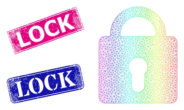 Scratched Lock Badges and Spectrum Network Gradient Lock — Stock Vector