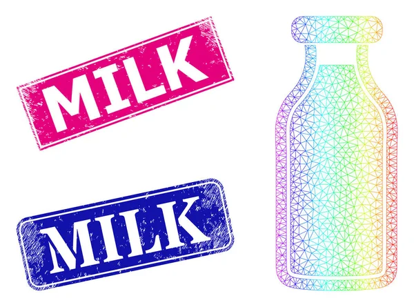Insignias de leche rallada y botella de leche de gradiente neto espectral — Vector de stock