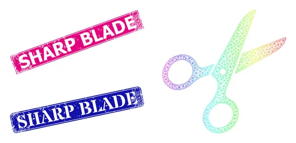 Textured Sharp Blade Badges and Spectrum Network Gradient Scissors — стоковий вектор