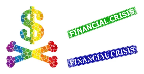 Selos de crise financeira de angústia e Spectrum Gradiente pontilhado Colagem de Dólar Morto —  Vetores de Stock