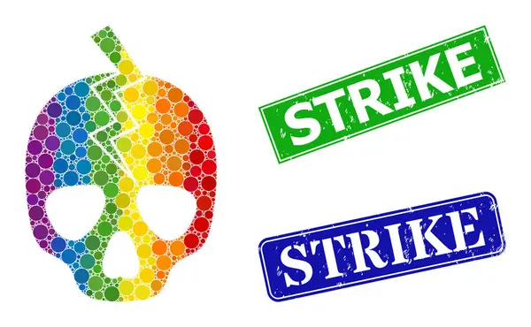 Ελαστικά stamps απεργία και ουράνιο τόξο βαθμονομημένο ψηφιδωτό απεργία θανάτου — Διανυσματικό Αρχείο