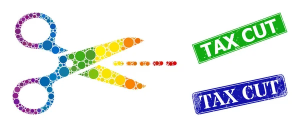 Gescheurde Tax Cut stempels en Spectraal Gekleurd Gradient Gekleurde Schaar Lijn Collage — Stockvector