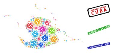 Küba Mührü ve Renkli Hücre Juventud Adası Haritası ile Yapılandırılmış