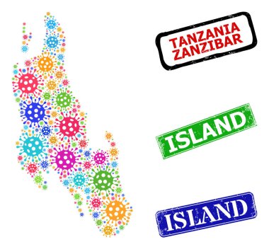 Çizik Ada Mührü ve Renkli Bakteri Zanzibar Adası Harita Kolajı