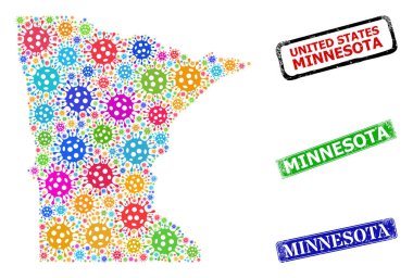 Üzüntü Minnesota Pulları ve Renkli Covid-2019 Minnesota Eyalet Haritası Mozaiği