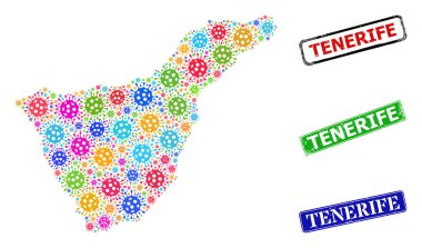 Desenli Tenerife Damgaları ve Renkli Bacilla Tenerife Haritası