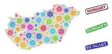Çizilmiş Macaristan Rozetleri ve Çok Renkli Bulaşıcı Macaristan Haritası