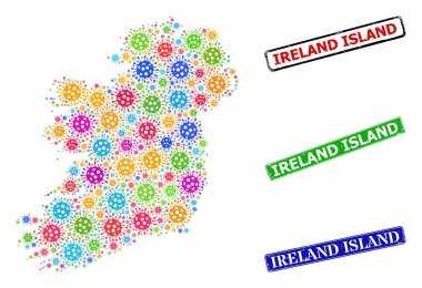 Tehlike İrlanda Adası Rozetleri ve Parlak Covid-2019 İrlanda Adası Mozaiği