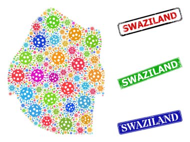 Dokulu Svaziland Rozetleri ve Renkli Coronavirüs Svaziland Haritası