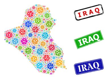 Irak Mührü ve Çok Renkli Hücre Irak Haritası Kolajı
