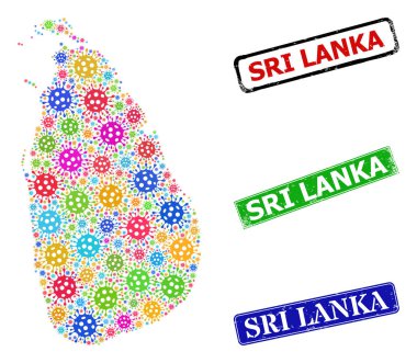 Grunge Sri Lanka Damgaları ve Parlak Covid-2019 Sri Lanka Haritası Mozaiği