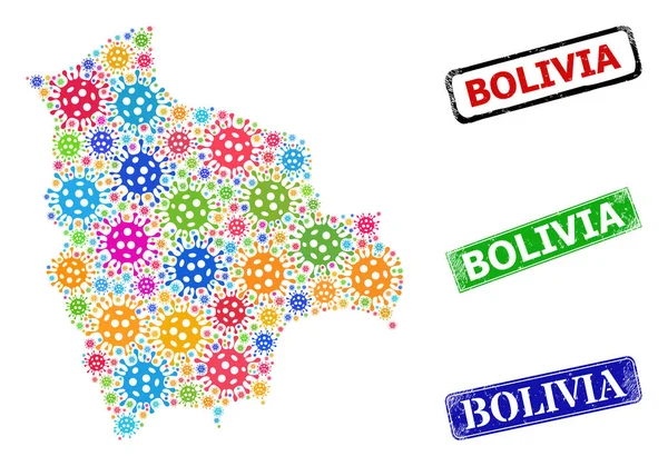 Kalıplı Bolivya Damga Mührü ve Renkli Hücre Haritası Kolajı