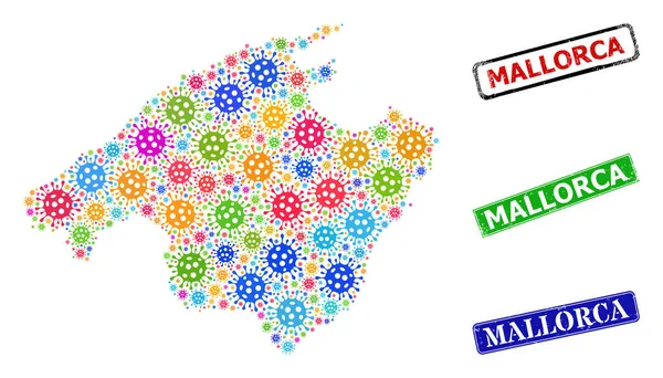 Kazınmış Mallorca Mührü ve Çok Renkli Hücre Mallorca Haritası