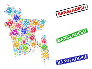 Üzüntü Bangladeş Damgaları ve Parlak Bulaşıcı Bangladeş Harita Kolajı