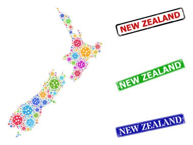 Çizilmiş Yeni Zelanda Damga Mührü ve Renkli Kapak-2019 Yeni Zelanda Haritası