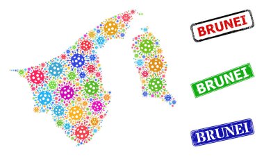 Brunei Mühürleri ve Çok Renkli Brunei Hücre Haritası Kolajı