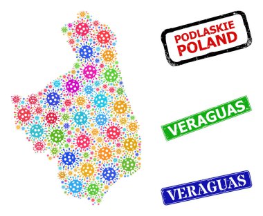 Çizilmiş Veragua Rozetleri ve Renkli Virüs Podlaskie Voyvoda Haritası Kolajı