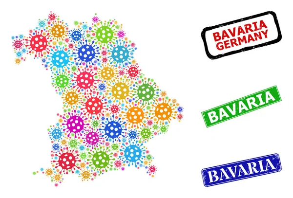 Notfall-Bayern-Plaketten und buntes Zell-Bayern-Landkarten-Mosaik — Stockvektor