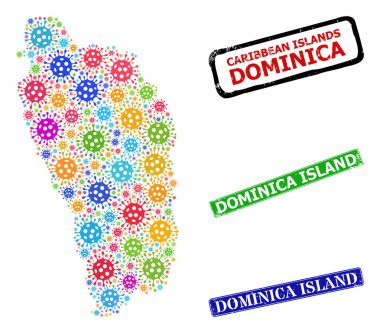 Tehlike Adası Damgaları ve Parlak Viral Dominica Adası Mozaiği