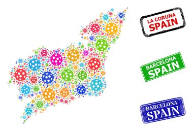 Desenli Barselona İspanya Mührü ve Çok Renkli Virüs La Coruna Vilayet Kompozisyonu