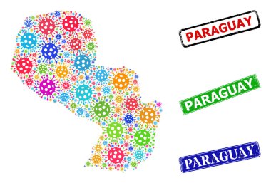 Grunge Paraguay Mühür Mührü ve Paraguay Paraguay Paraguay Haritası