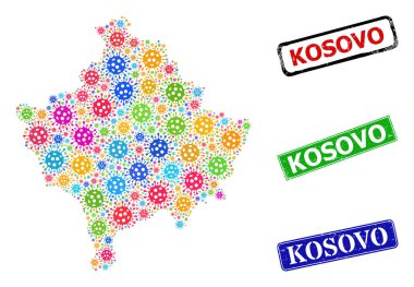 Plastik Kosova Mührü ve Çok Renkli Virüs Kosova Haritası